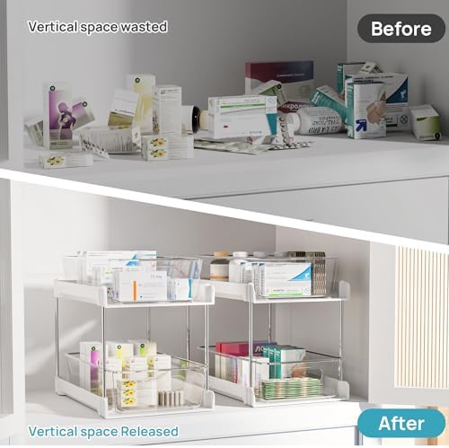 Vtopmart 2 Pack Pull Out Bathroom Under Sink Organizer (S-Standard, White) - Image 5