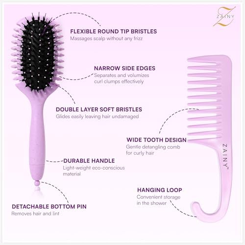ZAINY Curly Hair Brush Defining Comb for Curly Hair Volume Curl Brush Set - Image 4