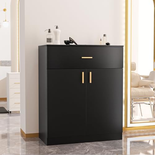 OmySalon Salon Storage Station Barber Station, Salon Stations for Hair Stylist, Free Standing Cabinet Beauty Salon Spa Equipment with 1 Drawers, 1 Storage Cabinet for Hair Styling, Black - Image 2