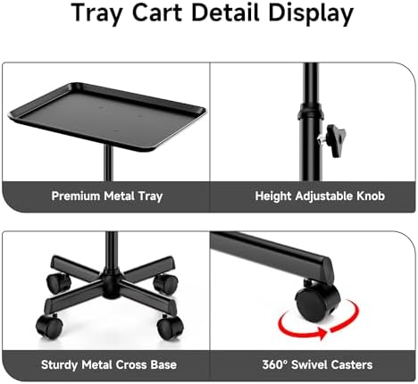 Salon Tray Cart Rolling Tray Trolley,Tattoo Dental Tray,Height Adjustable - Image 2