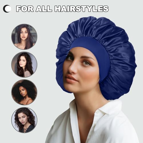 2 Pcs Extra Large Satin Hair Bonnet for Sleeping Cap for Women Men - Image 4