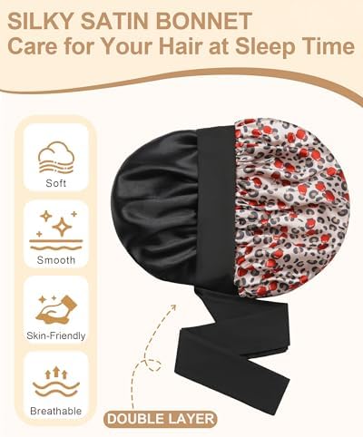 AWAYTR Double Layer Satin Bonnet for Women, Reversible Sleep Hair Wrap - Image 4