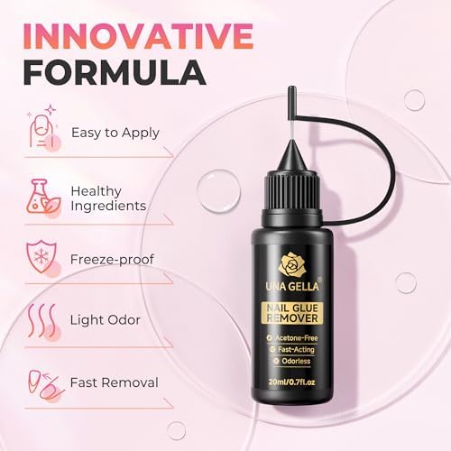UNA GELLA 20ml*2PCS Nail Glue Remover for Press on, Multi-Functional Pinpoint Glue Remover Fast Removal Gentle Non-Acetone with Crystal Sticks for Nails Polish False Acrylic Nail Tips Home DIY - Image 4