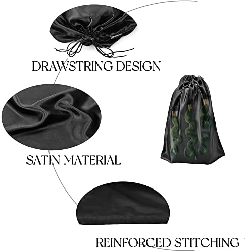 GONGKANGYUAN 12 Pcs Satin Wig Bags with Drawstring Satin Bag for Packaging Hair Extensions Wigs Soft Silk Pouches Hair Tools Storage Bags for Home and Salon (Black) - Image 2