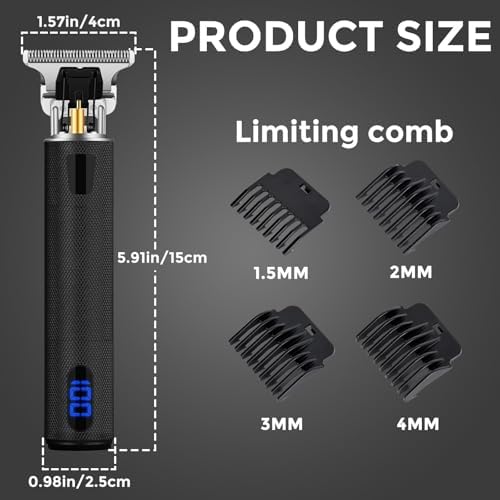 Professional Hair Trimmer for Men, Beard Trimmer Hair Clippers for Men, Cordless Rechargeable Hair Trimmer Metal Body Cutting Grooming Kit,Beard Shaver Barbershop (Black with LCD) - Image 7