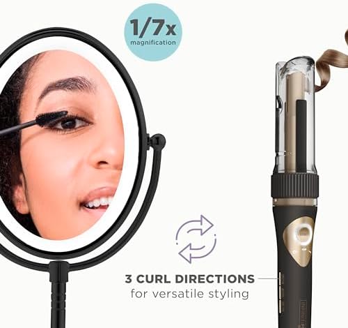 Conair Limited Edition Bundle | INFINITIPRO BY CONAIR Curl Secret Automatic Curling Iron in 3/4-inch Barrel - and - Conair Lighted Makeup Mirror | Black | Amazon Exclusive - Image 2