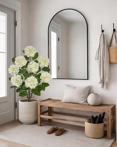 3FT White Hydrangea Artificial Flowers Tree 2 Pack Large Real Touch Faux Silk Hydrangea Plants Potted Fake Flower in Black Pot for Home Indoor Outdoor Front Porch Garden Entrance Living Room Decor - Image 5