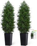 Aveyas 5ft Artificial Cedar Topiary Trees, 5 ft Faux Potted Plants Evergreen Fake Pine Cypress Tree for Outdoor Porch Home Outside Door Decor (5 Feet Tall Including Raised Pot) - Set of 2 Pack by Aveyas