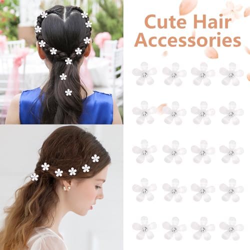 YISSION 20Pcs Mini White Rhinestone Flower Hair Clips, Decorative Wedding Bridal Hair Barrettes and Pins for Girls Women - Image 3