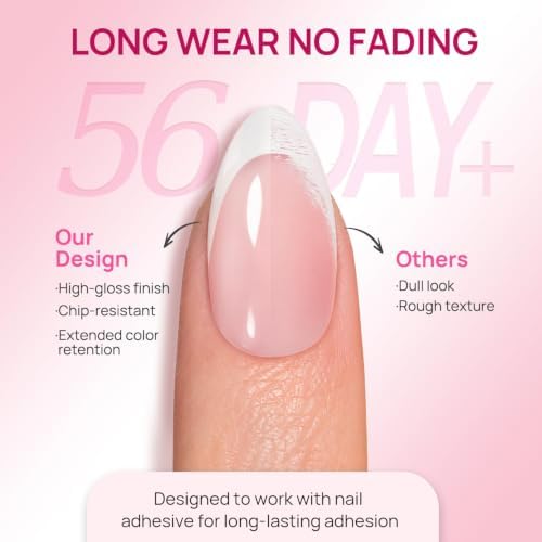 Krofaue French Tip Short Almond Nail Tips Glossy - Image 2