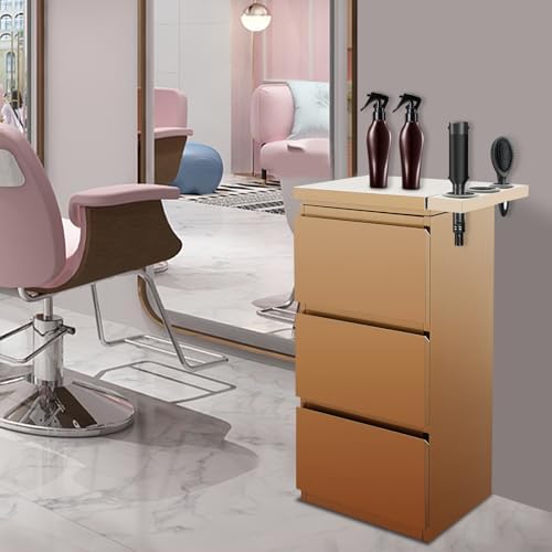 3-Drawer Barber Storage Cabinet - 201 Stainless Steel Hairdressing Tool Organizer with Hair Dryer Holder (17.9x11.8x32.7in) for Salon/Bathroom/Home (Rose Gold) - Image 2