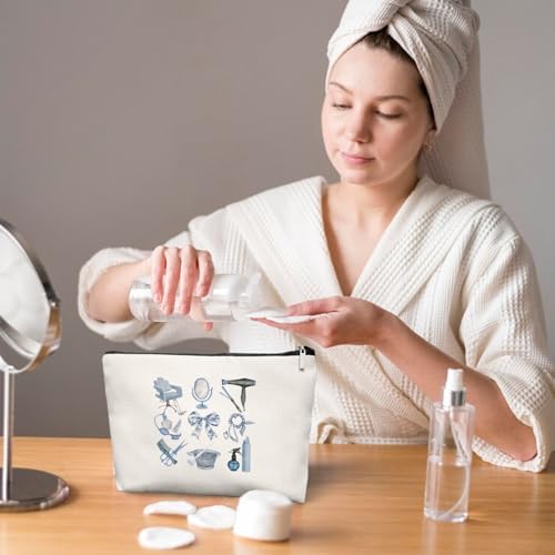 Blue Chinoiserie Bow Hairstylist Makeup Bag, Cosmetology Student Gift for Women, Cute Hairdresser Travel Pouch, Aesthetic Blue Toile Salon Organizer for Teen Girls, 7.5 x 10 in - Image 5