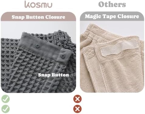 Luxury Organic Japanese Cotton Waffle Body Towel Wrap for Men | Sauna, Spa, Onsen, Shower Towel with Adjustable Snap Closure and Pocket | Ultra Plush 450 GSM (Smoke, L/XL) - Image 4