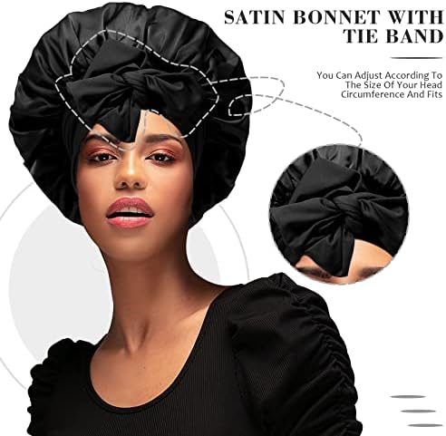 AWAYTR Wide Band Satin Bonnet, Tie-Band Sleep Cap for Curly Hair Women - Image 3