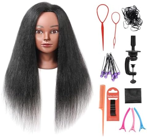 SOPHIRE 100% Real Hair Mannequin Head Training Head with stand, 18" Hairdresser Cosmetology Mannequin Manikin Training Practice Head Doll for Female Hairstyling - Black by Unknown