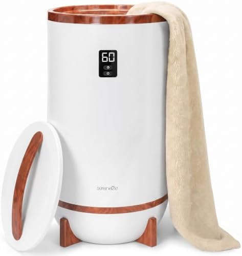 SereneLife Towel Warmer Bucket Style – Portable Blanket Heater with Fragrant Disc Holder, LED Display and Adjustable Timer, Holds 2 Large Towels, Auto Shut-Off, Bathroom Towel Warmer (Cherry) by SereneLife