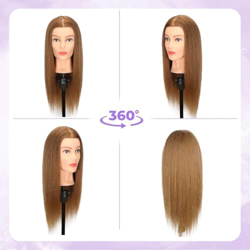 Mannequin Head Human Hair - Cosmetology Manikin Doll Head with 100% Real Hair for Hairdresser Practice Styling Braiding & Free Clamp Holder (Light Brown) - Image 6