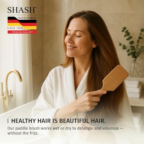 Made in Germany - SHASH Large Paddle Hair Brush, Thick And Curly Hair - Detangler With Long Pins & Rubber Cushion - Helps Detangle Knots, Eliminate Frizz, Reduce Pulling & Snagging - Image 6