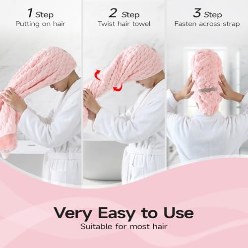 REDKISS 5 Pack Extra Large Hair Towels - Microfiber Hair Towel Wrap for Women, 23 x 47 inches Hair Towels with Elastic Strap, Super Soft Hair Drying Towels for Long, Thick, Curly Anti Frizz Turbans - Image 3