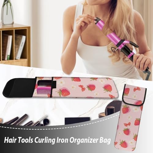Universal Curling Iron Travel Case, Canvas Heat-Resistant Curling & Flat Iron Holder Travel Case, Hot Curling Iron Holder for Hair Tools Travel Bag or Daily Use Strawberry - Image 4