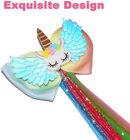 Little World 6 Pcs Rainbow Hair Extensions, Unicorn Hair Clips for Girls' Ponytails - Colored Accessories - Image 6