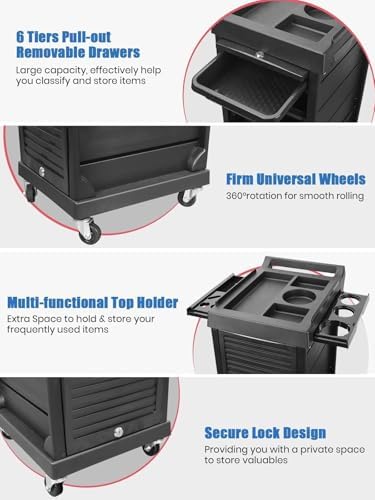 EBANKU Salon Beauty Rolling Trolley Cart Black Hair Salon Storage - Image 3