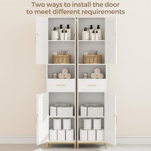 Homhedy 67" H Bathroom Storage Cabinet, Tall Bathroom Cabinet, White - Image 5