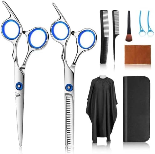 Hair Cutting Scissors Kits, 10 Pcs Stainless Steel Hairdressing Shears Set Professional Thinning Scissors For Barber/Salon/Home/Men/Women/Kids/Adults Shear Sets by FATHABY