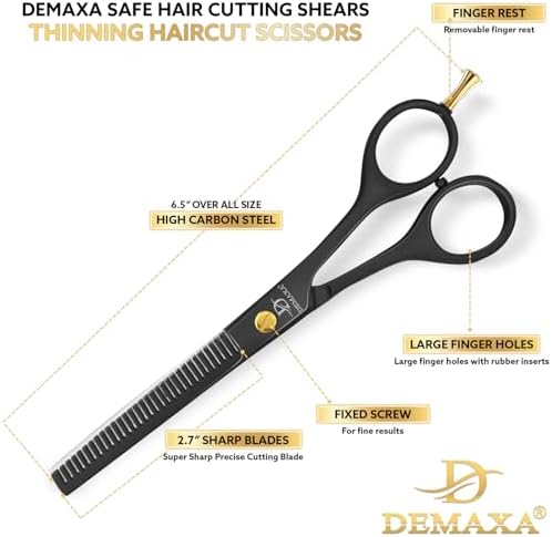 Thinning Shears for Hair Cutting - DEMAXA Hair Thinning Scissors Professional Barber’s Texturizing Shears for Salon & Home Use - 6.5-inch Black High Carbon Stainless Steel Thinning Sheers - Image 2