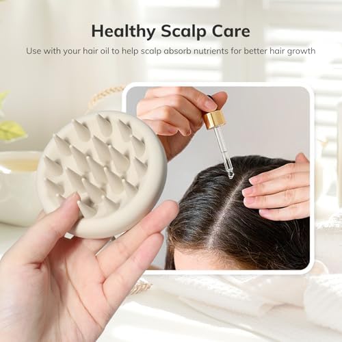 Sndyi Silicone Scalp Massager Shampoo Brush, Hair Scrubber with Soft Silicone Bristles, Scalp Scrubber/Exfoliator for Dandruff Removal, Wet Dry Scalp Brush for Hair Growth & Scalp Care, Oatmeal - Image 4