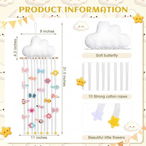 Suncalla Long Bow Holder for Girls Baby White Clouds Hair Clip Organizer - Image 3