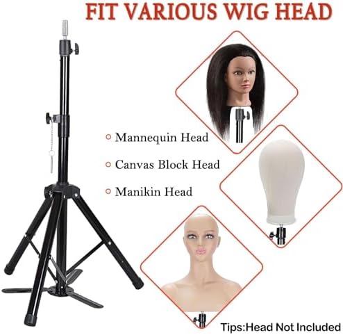 Heavy Duty Wig Stand Tripod, 55" Mannequin Head Stand Tripod for Styling - Image 3