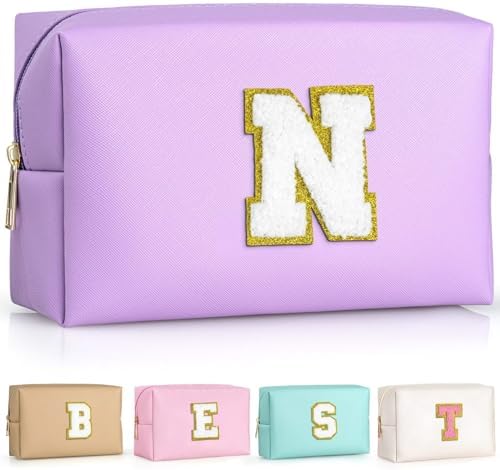 TOPEAST Preppy Stuff Cute Makeup Bag Small Cosmetic Bag Travel Toiletry Bag, Personalized Birthday Wedding Gifts for Mom Teacher Friends Bridesmaids, Preppy Travel Stuff for Girls (Purple N) by TOPEAST