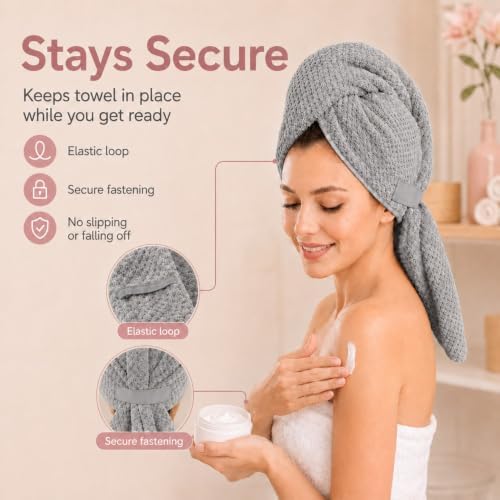 Large Microfiber Hair Wrap Towel for Women, Quick-Dry & Absorbent (Grey) - Image 6