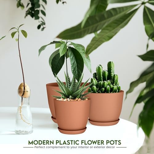 Plant Pots Indoor with Drainage, 5 Pack Multi-Size Planters Set, Terracotta - Image 5