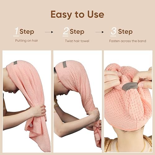 HOMEXCEL 15 Pack Microfiber Hair Towels - 40 x 20 inches Super Soft, Fast Drying Turbans for Long, Thick, Curly Hair - Anti Frizz Wrap with Elastic Strap - Image 6