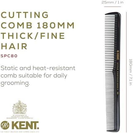 Kent SPC80 Salon-Style Dressing Cutting Comb with Wide and Fine Teeth - Professional Barber Haircut Comb for Styling and Teasing for All Hair Types - Kent Quality Barber Supplies - Image 2
