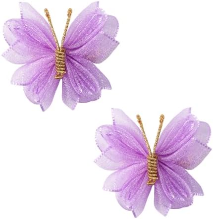 2" Tulle Mesh Barrettes, Butterfly Hair Clips for Girls, Toddlers & Kids – Colorful Hair Accessories – Ideal for Halloween, Christmas, Cosplay & Party Decor (Purple) by AmybasicHairAccesesary