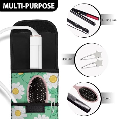 Hair Straighteners Case with Fastener - Cute Daisy Water-Resistant Neoprene Curling Iron Holder Flat Iron Curling Wand Travel Cover Case Bag PouchShield Long-Term Use - Image 7