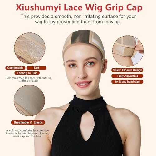 Xiushumyi Lace Wig Cap for Women,Adjustable Wig Grip Cap with Grip Band for Keeping Wigs In Place,Non Slip Caps Make Your Wigs Be Glueless(Nude) - Image 2