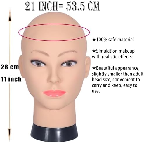 Bald Female Mannequin Head Makeup Training Head Wig Head Professional Cosmetology for Wig Making and Display Hat Helmet Glasses Display Head Model with Free Clamp Stand - Image 2