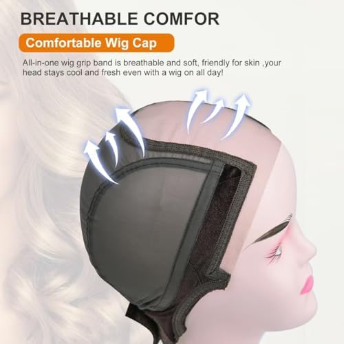Lace Wig Grip Band Caps Velvet Adjustable Wig Grip Cap For Glueless And Part for Seamless Transition,2 in 1 Grip Band Non Slip Wig Cap for Lace Wigs(Brown, S) - Image 3