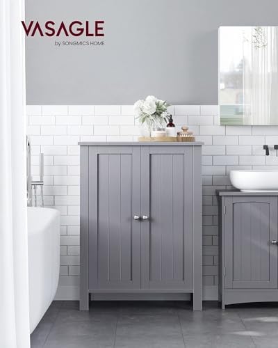 VASAGLE Bathroom Floor Storage Cabinet,2 Adjustable Shelves,Dove Gray - Image 2
