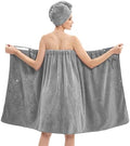 Women's Bath Towel Wrap with Hair Towel, Adjustable Soft Microfiber–Grey by HJMJY