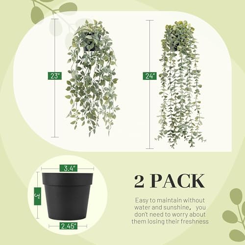 Der Rose 2Pcs Fake Hanging Plants with Black Pot for Bathroom Shelf Decor - Image 3