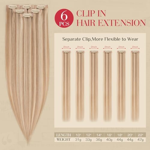 Rich Choices Real Human Hair Clip In Extensions-6 Pcs Single Clip Design-Invisible Clip in Extensions for Thin Hair-Hairpieces for Women/Men-16 Inches #12P613 Golden Brown Highlighted Bleach Blonde - Image 2