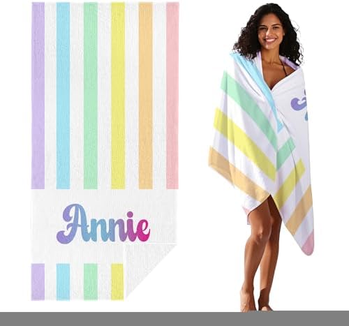 JML Personalized Beach Towel with Name, Custom Rainbow Cabana Stripe Beach Towel, Customized Microfiber Pool Towel, Quick Dry & Absorbent Swim Towel for Adult,Anniversary, Birthday, Summer Holiday - Image 2