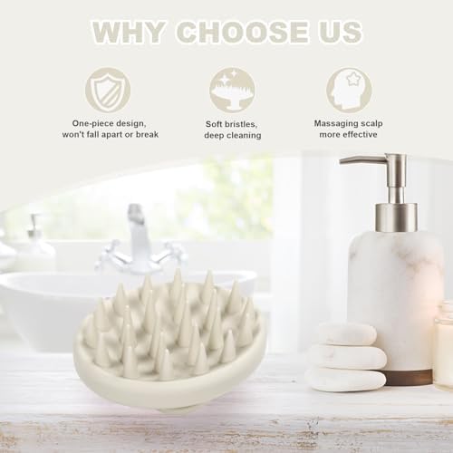 Meartchy Silicone Scalp Massager, Scalp Scrubber for Hair Growth with Soft Bristles, Scalp Exfoliator Brush Dandruff Removal Shampoo Brush for Wet Dry Scalp Care (Warm Grey) - Image 6