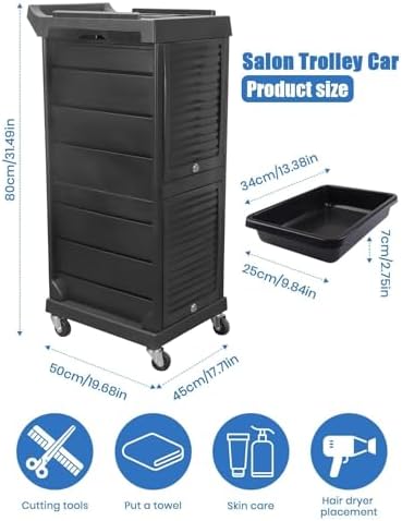 EBANKU Salon Beauty Rolling Trolley Cart Black Hair Salon Storage - Image 2