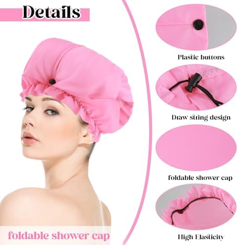2 Pcs Large Shower Cap for Braids, Extra Long Shower Cap for Women Long Hair & Locs, Waterproof Hair Bonnets for Dreadlocks Drawstring Bath Caps for Women & Men (Black, Pink) - Image 3